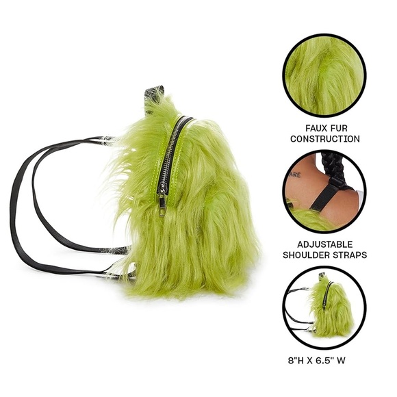 NWT Dolls Kill Current Mood Case of The Grumpies Fuzzy Backpack in Furry Green - Picture 4 of 16